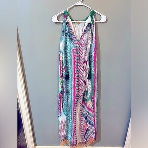 Monoplaza pleated fully lined maxi dress size medium tassel neck tie long dress